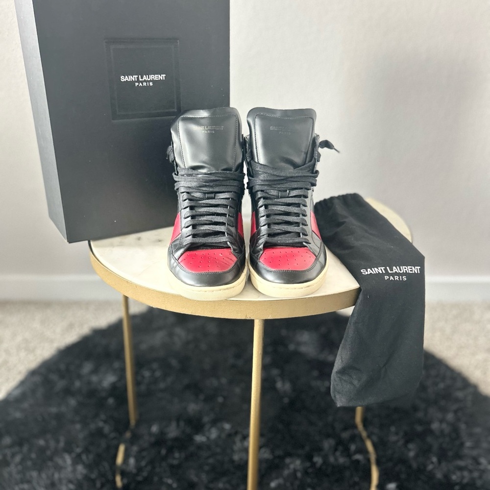 Saint Laurent Men's Black and Red Sneakers